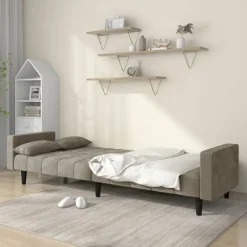 vidaXL Sofá cama de 2 plazas con dos almohadas terciopelo Gris claro