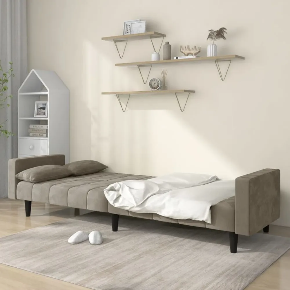 vidaXL Sofá cama de 2 plazas con dos almohadas terciopelo Gris claro