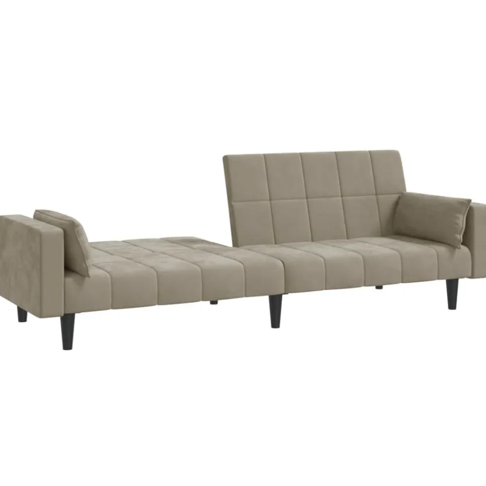 vidaXL Sofá cama de 2 plazas con dos almohadas terciopelo Gris claro