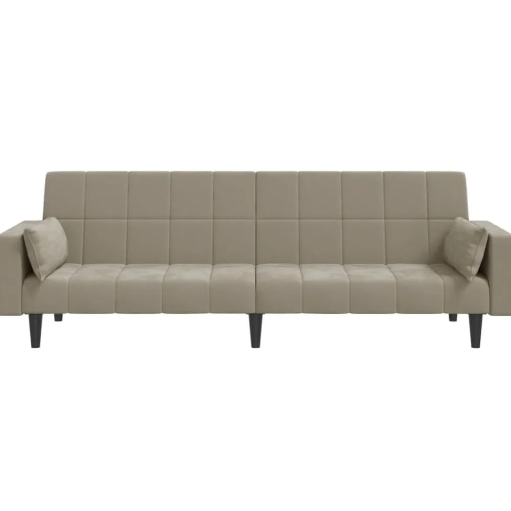 vidaXL Sofá cama de 2 plazas con dos almohadas terciopelo Gris claro