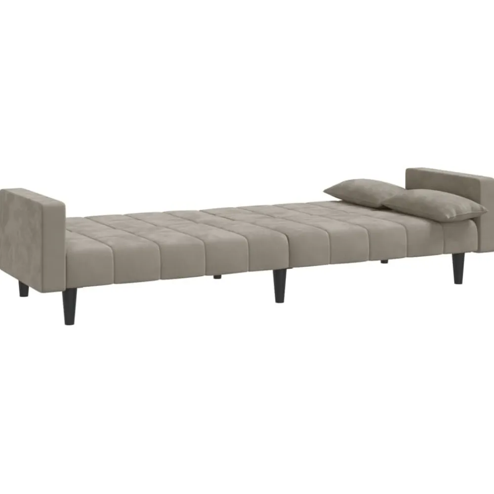 vidaXL Sofá cama de 2 plazas con dos almohadas terciopelo Gris claro