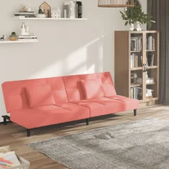vidaXL Sofá cama de 2 plazas con dos almohadas terciopelo Rosa Clearance