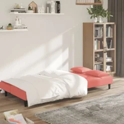 vidaXL Sofá cama de 2 plazas con dos almohadas terciopelo Rosa Clearance