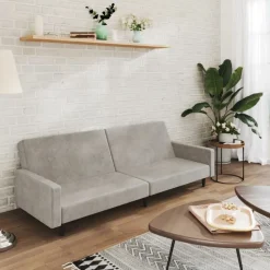 vidaXL Sofá cama de 2 plazas terciopelo Gris claro Discount