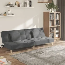 vidaXL Sofá cama de 2 plazas con dos almohadas tela Gris claro