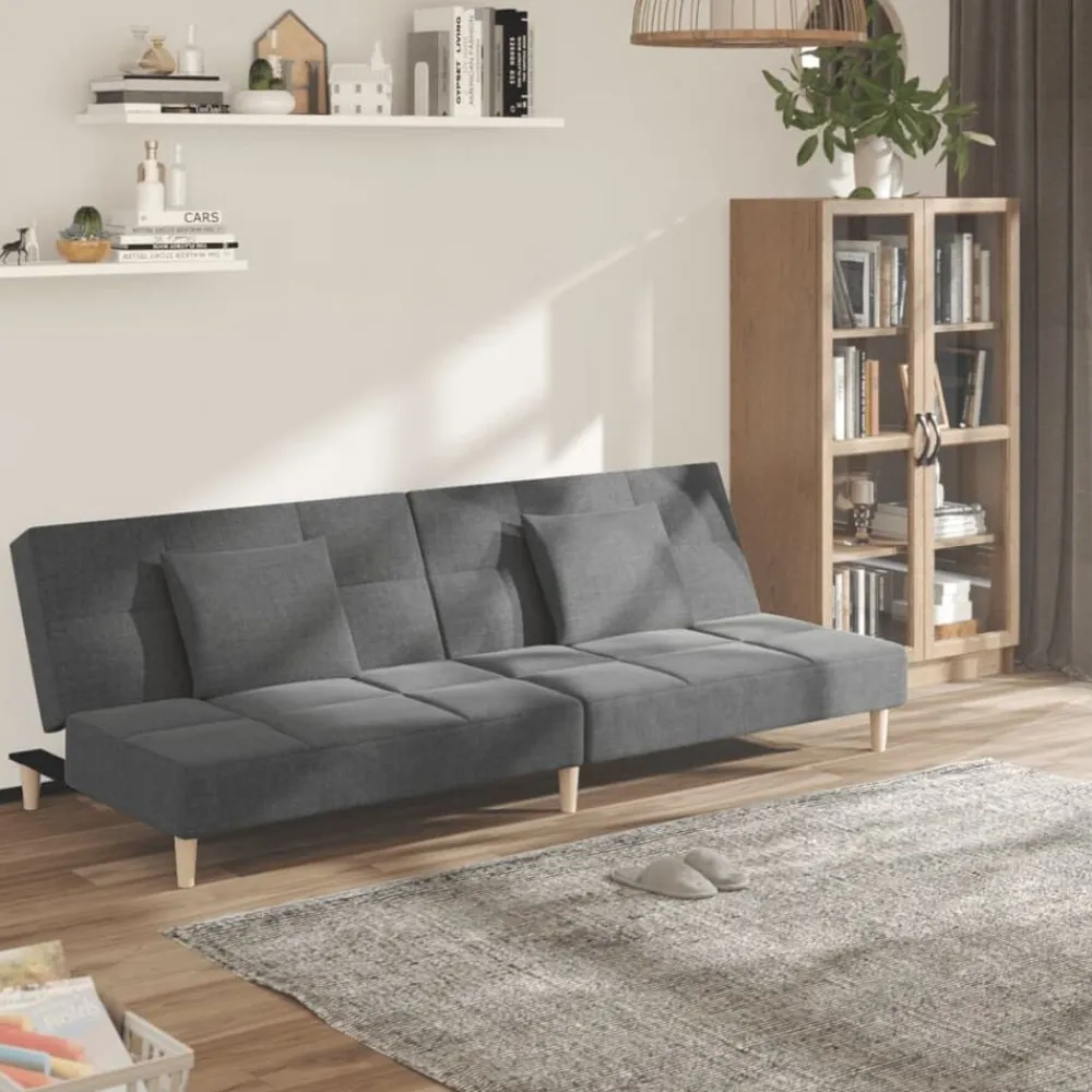vidaXL Sofá cama de 2 plazas con dos almohadas tela Gris claro