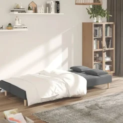 vidaXL Sofá cama de 2 plazas con dos almohadas tela Gris claro
