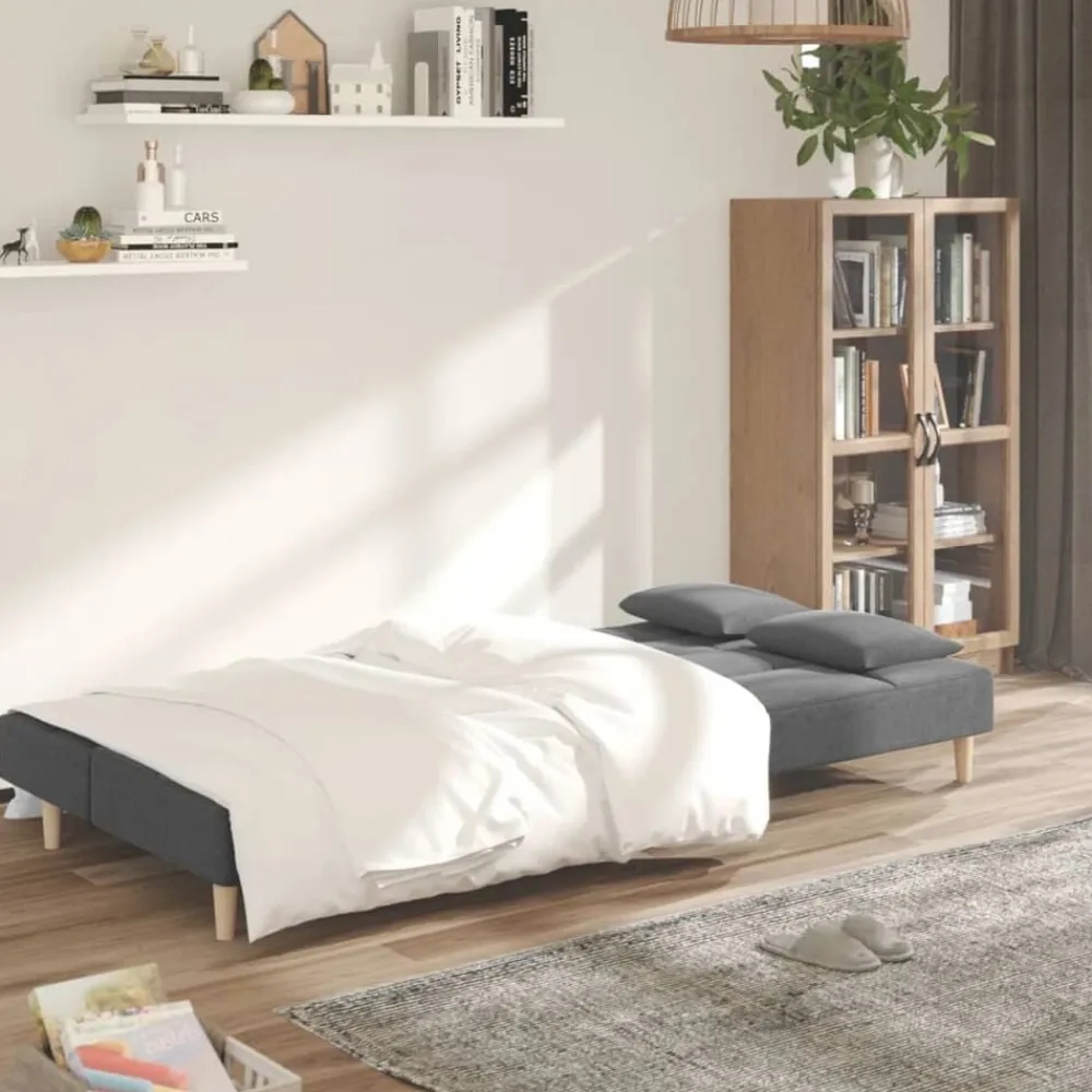 vidaXL Sofá cama de 2 plazas con dos almohadas tela Gris claro