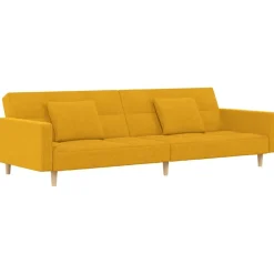 vidaXL Sofá cama de 2 plazas con dos almohadas tela color Amarillo Sale