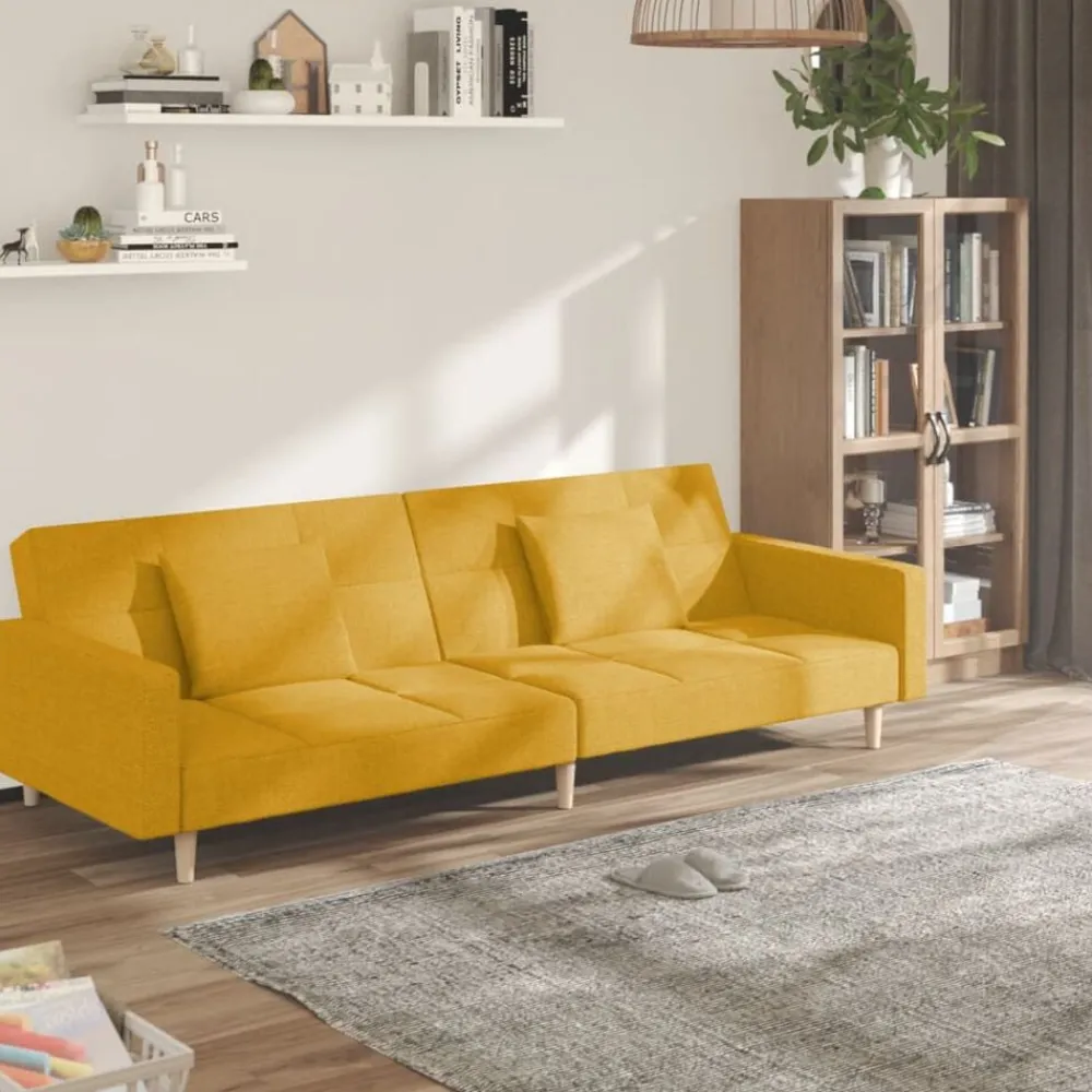 vidaXL Sofá cama de 2 plazas con dos almohadas tela color Amarillo Sale