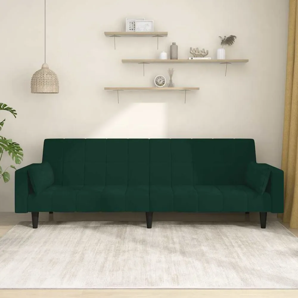 vidaXL Sofás-Sofá cama de 2 plazas con dos almohadas terciopelo