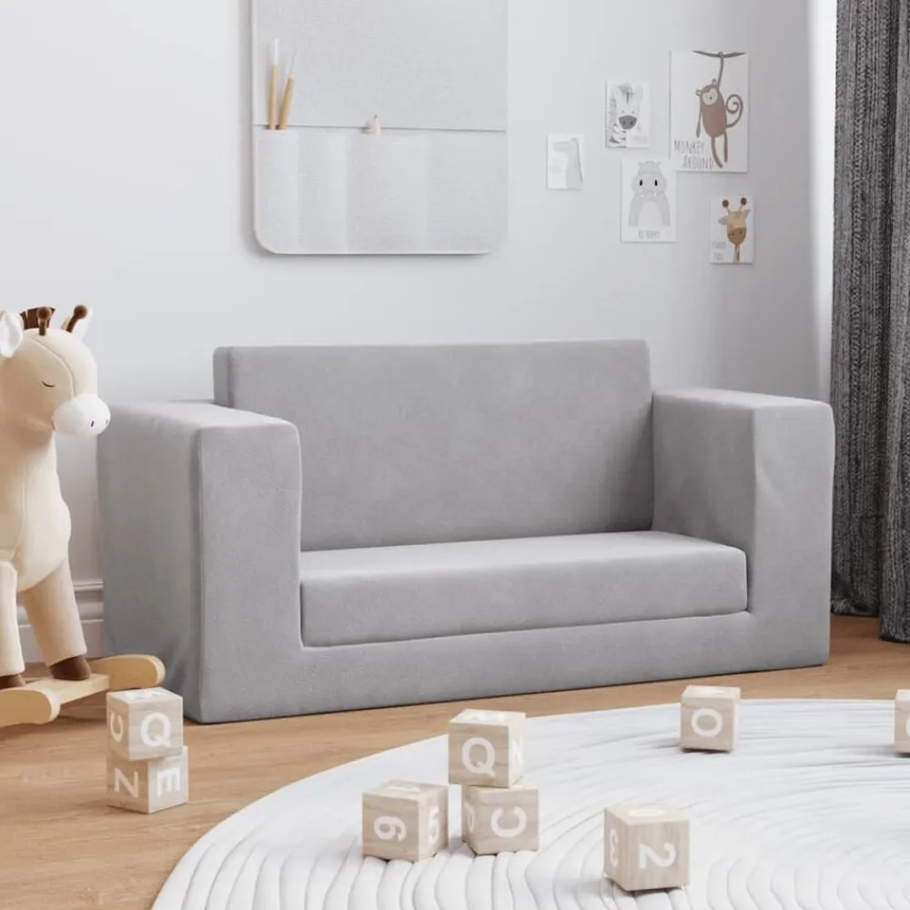 vidaXL Sofá cama de niños 2 plazas felpa suave Gris claro New