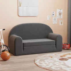 Niños vidaXL Mobiliario Para Bebés Y Niños Pequeños-Sofá cama de niños 2 plazas felpa suave gris