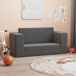 vidaXL Sofá cama de niños 2 plazas felpa suave gris Antracita Hot