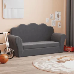 Niños vidaXL Mobiliario Para Bebés Y Niños Pequeños-Sofá cama de niños 2 plazas felpa suave gris