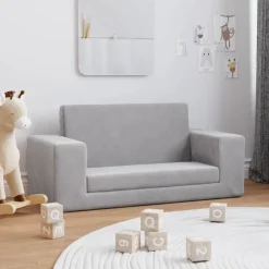 Niños vidaXL Mobiliario Para Bebés Y Niños Pequeños-Sofá cama de niños 2 plazas felpa suave