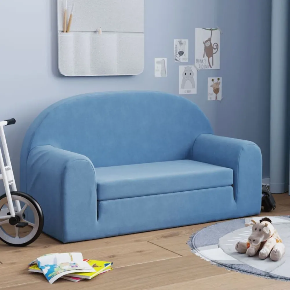 vidaXL Sofá cama de niños 2 plazas felpa suave Azul Best
