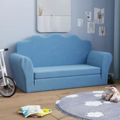 vidaXL Sofá cama de niños 2 plazas felpa suave Azul Best