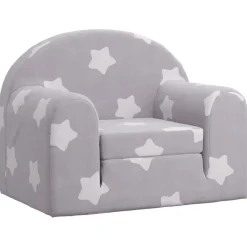 Niños vidaXL Mobiliario Para Bebés Y Niños Pequeños-Sofá cama de niños felpa suave gris claro con estrellas