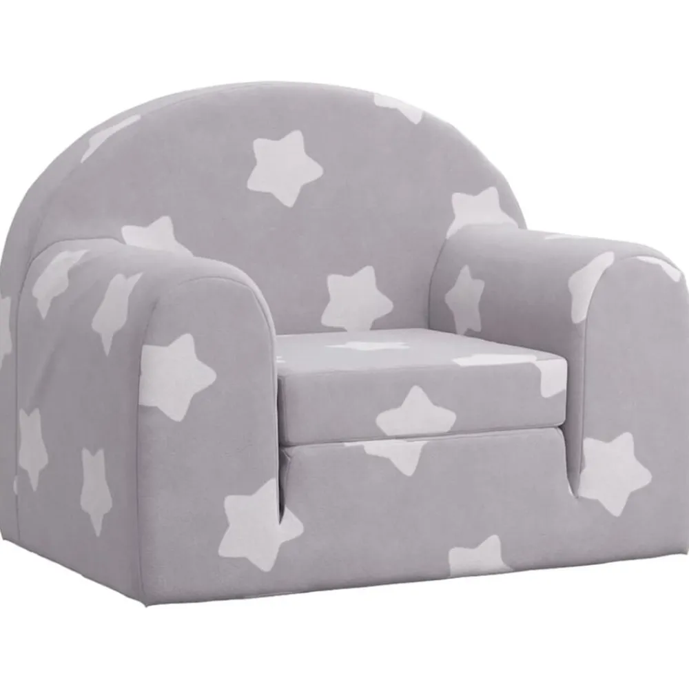 Niños vidaXL Mobiliario Para Bebés Y Niños Pequeños-Sofá cama de niños felpa suave gris claro con estrellas