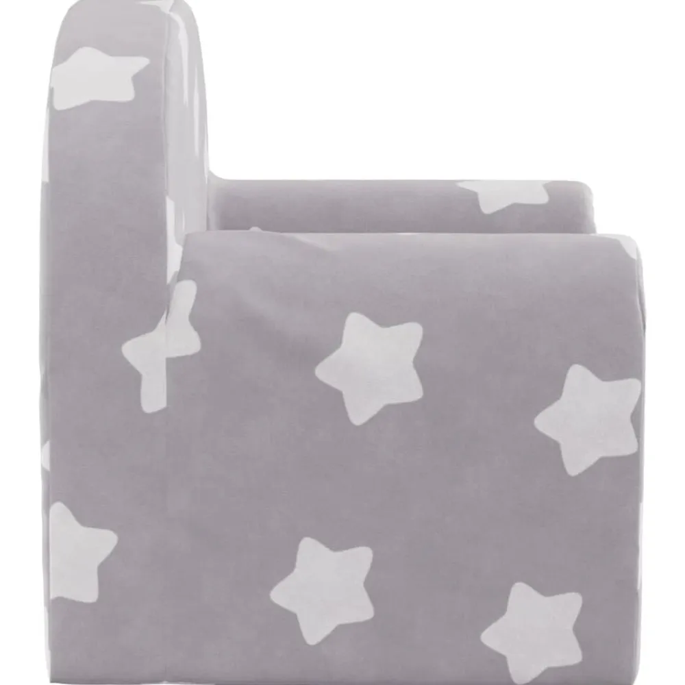 Niños vidaXL Mobiliario Para Bebés Y Niños Pequeños-Sofá cama de niños felpa suave gris claro con estrellas