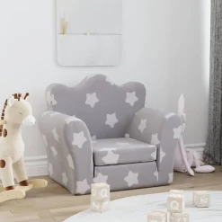 Niños vidaXL Mobiliario Para Bebés Y Niños Pequeños-Sofá cama de niños felpa suave gris claro con estrellas