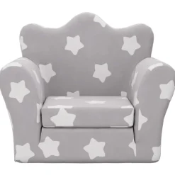 Niños vidaXL Mobiliario Para Bebés Y Niños Pequeños-Sofá cama de niños felpa suave gris claro con estrellas