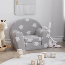 vidaXL Sofá cama de niños felpa suave gris claro con estrellas Gris claro y blanco Hot
