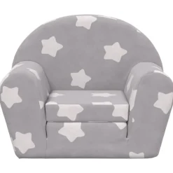vidaXL Sofá cama de niños felpa suave gris claro con estrellas Gris claro y blanco Hot