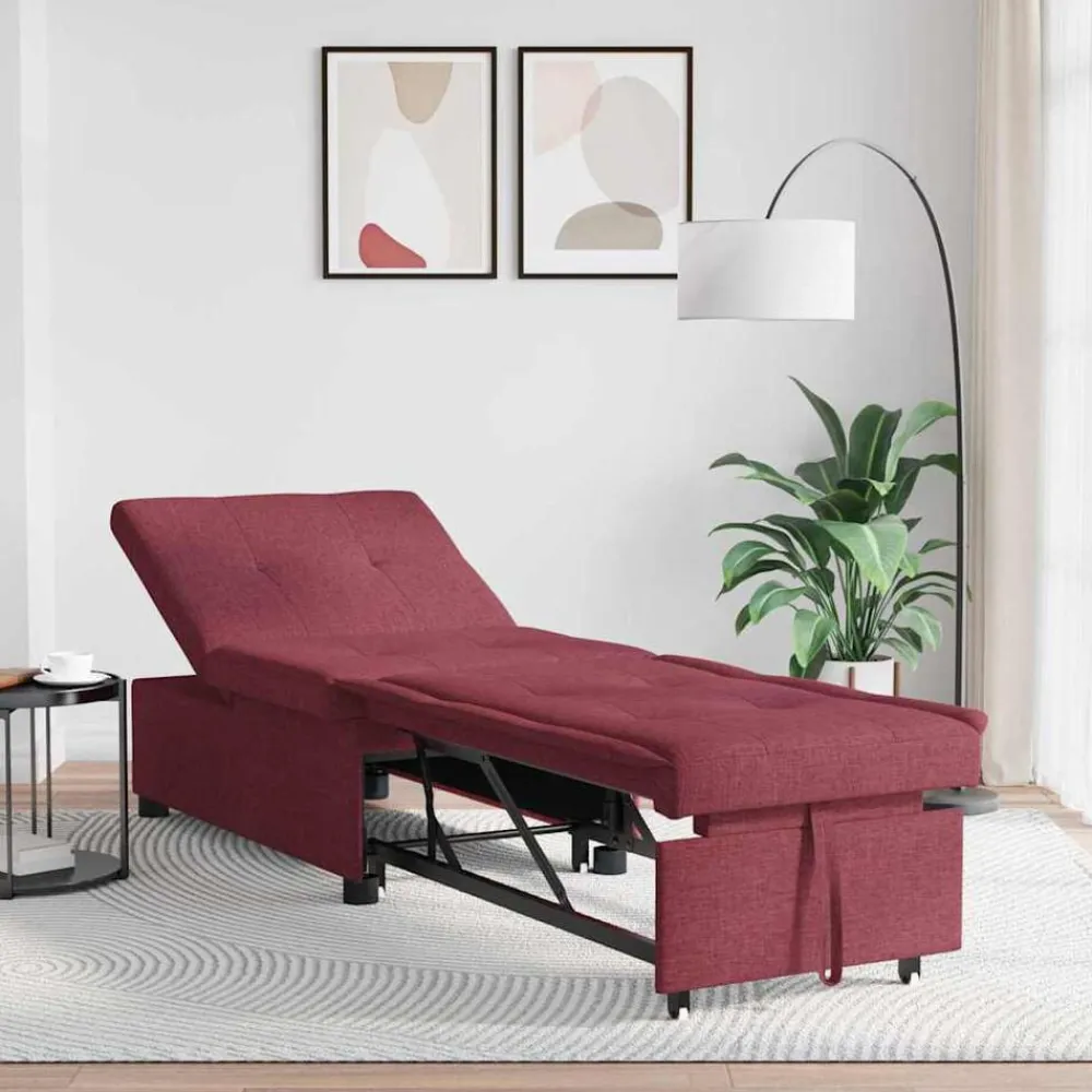 vidaXL Sofás-Sofá cama desplegable Rojo vino 194 x 50 x 82 cm tela