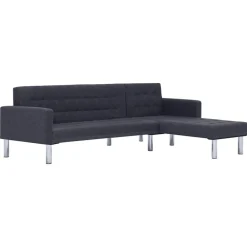 vidaXL Sofás-Sofá cama en forma de L oscuro Poliéster