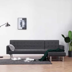vidaXL Sofás-Sofá cama en forma de L oscuro Poliéster