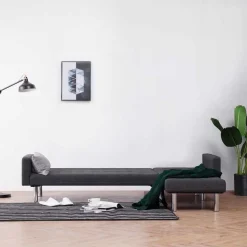 vidaXL Sofás-Sofá cama en forma de L oscuro Poliéster