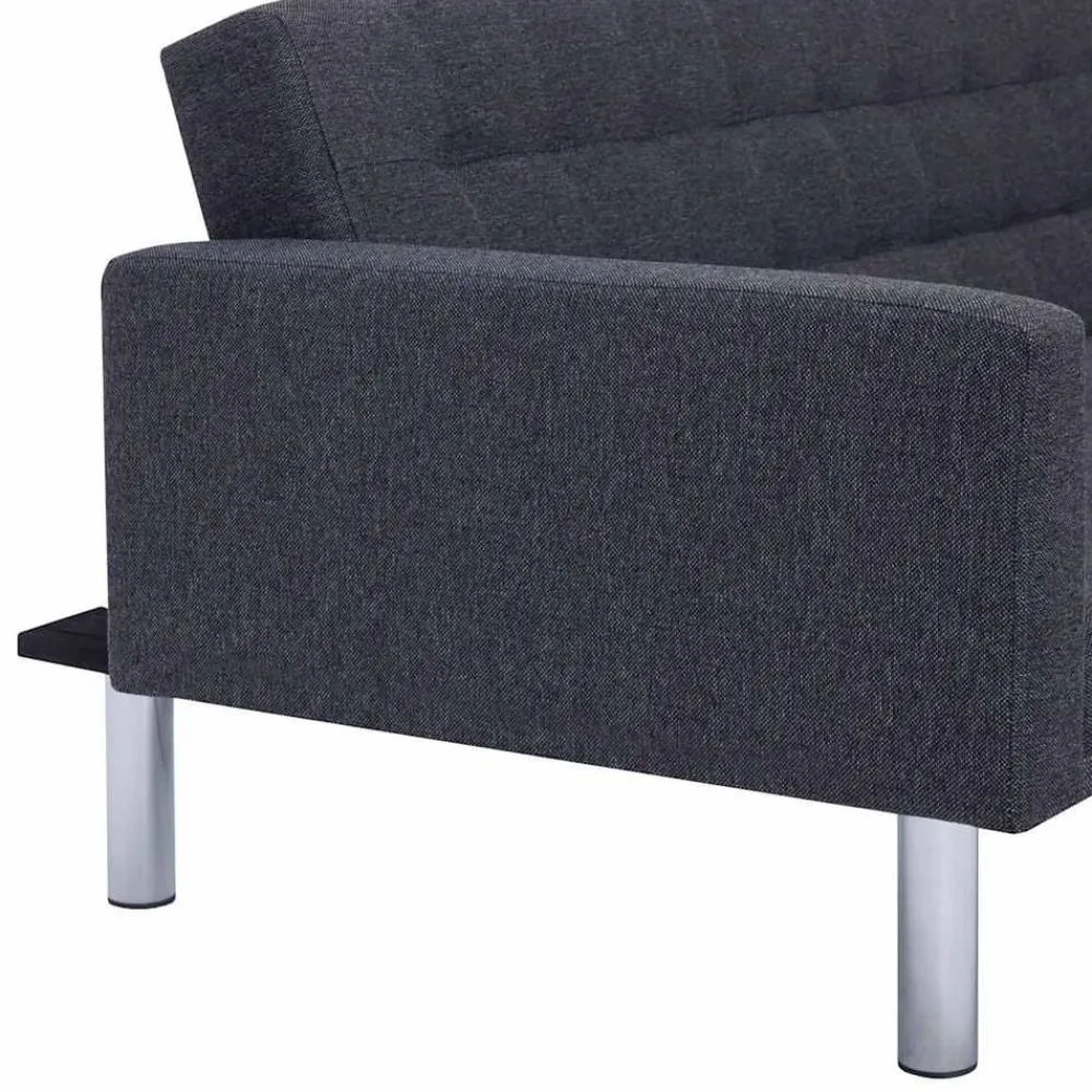 vidaXL Sofás-Sofá cama en forma de L oscuro Poliéster