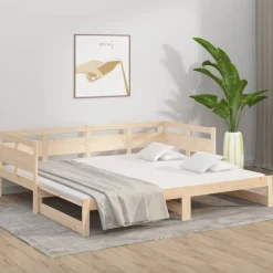 vidaXL Sofá cama extraíble madera maciza de pino 2x(90x200) cm Natural