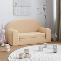vidaXL Sofá cama infantil 2 plazas felpa suave Crema