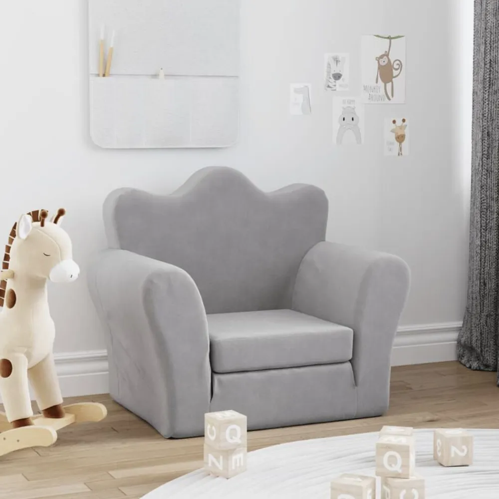 vidaXL Sofá cama infantil felpa suave Gris claro