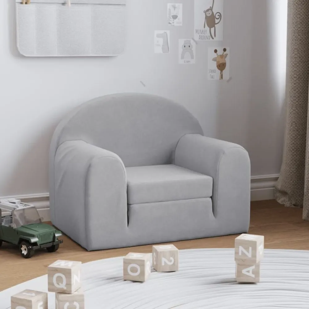 vidaXL Sofá cama infantil felpa suave Gris claro Online