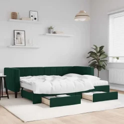 vidaXL Sofá cama nido con cajones terciopelo 80x200 cm Verde oscuro Outlet