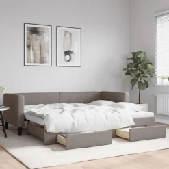 vidaXL Sofá cama nido con cajones tela gris taupe 80x200 cm Taupé New