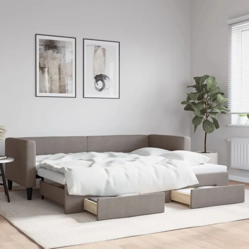 vidaXL Sofá cama nido con cajones tela gris taupe 80x200 cm Taupé New