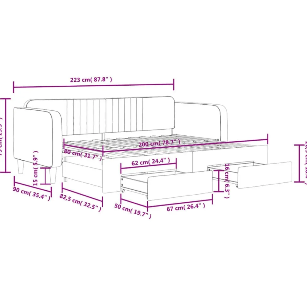 vidaXL Sofá cama nido con cajones terciopelo 80x200 cm Negro Best