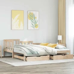 vidaXL Sofá cama nido con cajones sin colchón 90x200 cm Natural Clearance