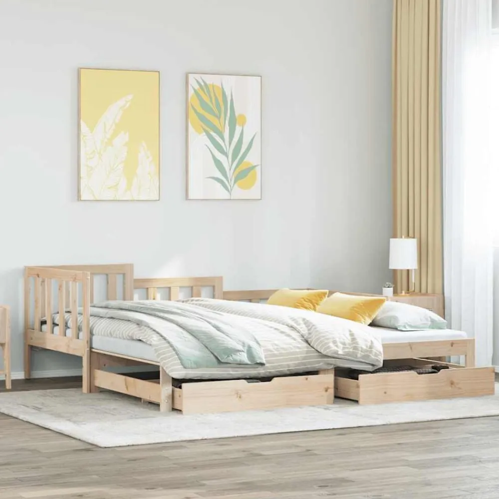 vidaXL Sofá cama nido con cajones sin colchón 90x200 cm Natural Clearance