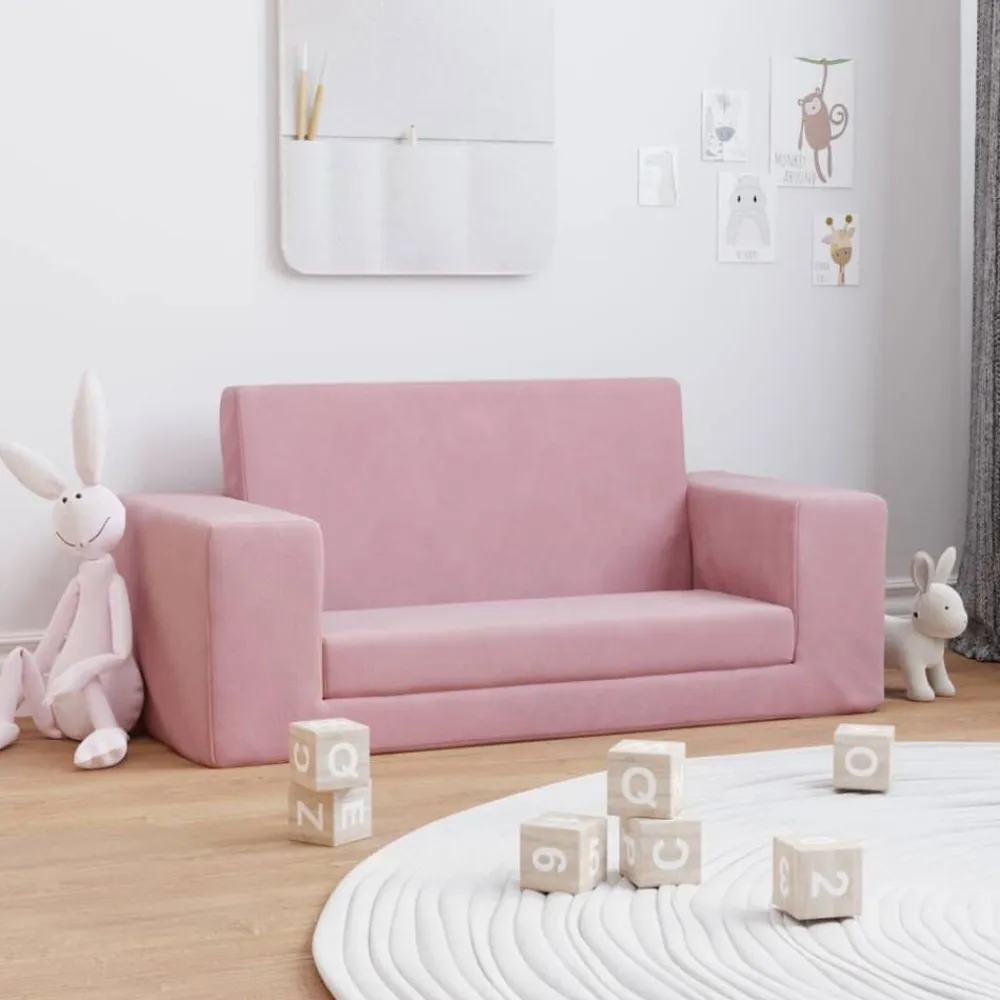 vidaXL Sofá cama para niños de 2 plazas felpa suave Rosa Best