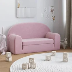 vidaXL Sofá cama para niños de 2 plazas felpa suave Rosa Outlet