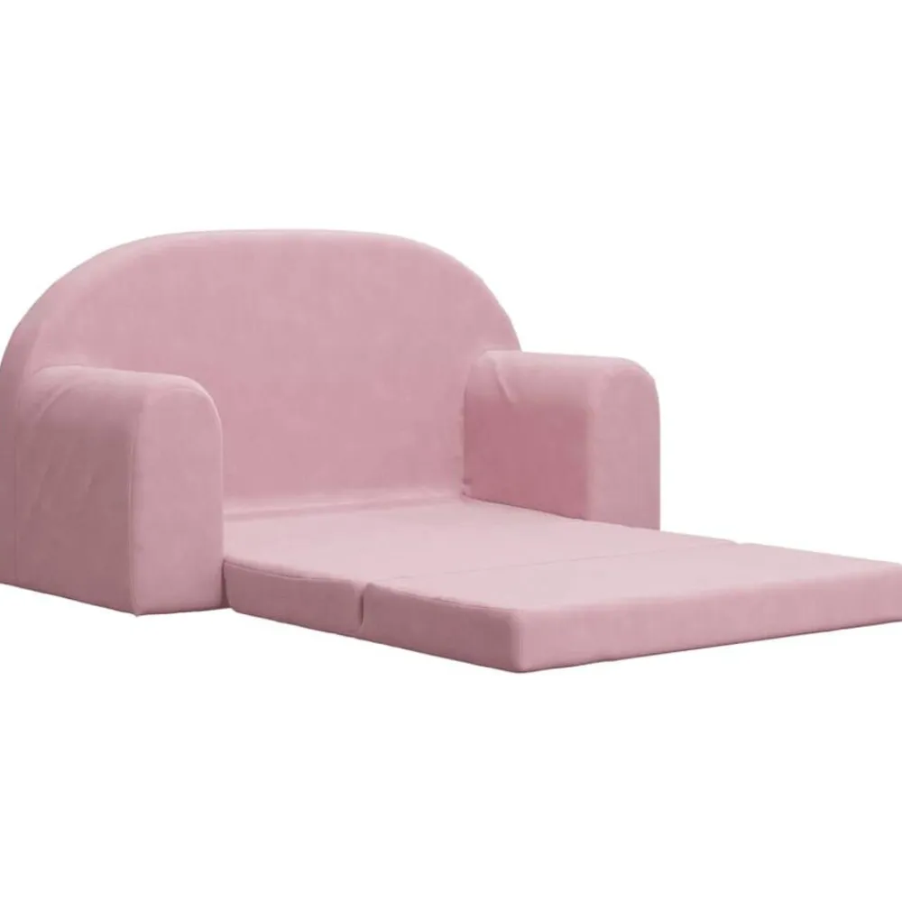 vidaXL Sofá cama para niños de 2 plazas felpa suave Rosa Outlet