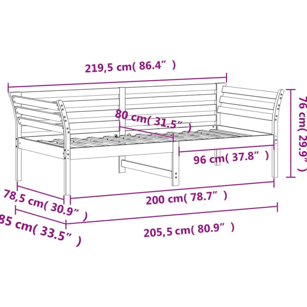 vidaXL Camas Y Accesorios-Sofá cama sin colchón madera maciza de pino 80x200 cm