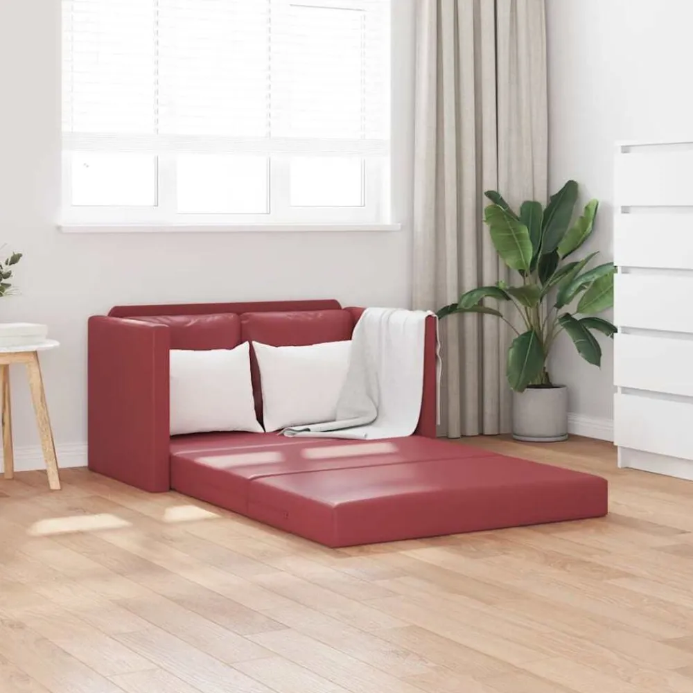 vidaXL Sofá cama suelo 2 en 1 cuero sintético rojo tinto 112x174x55 cm Rojo vino tinto Discount