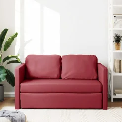 vidaXL Sofá cama suelo 2 en 1 cuero sintético rojo tinto 112x174x55 cm Rojo vino tinto Discount